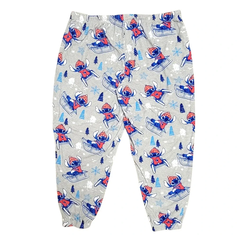Disney Stitch Pajama Pants Womens Sz 2X 18W/20W Gray Fleece Winter Christmas - Picture 3 of 5